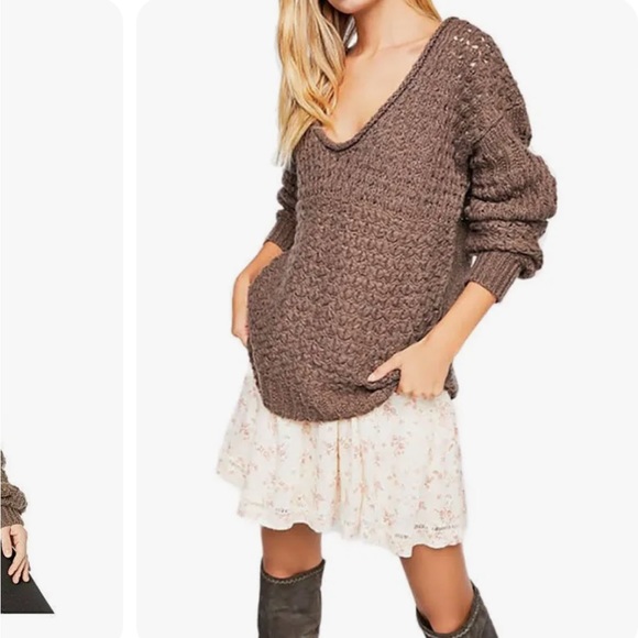 Free People Vneck Sweater in Brown - Picture 1 of 5